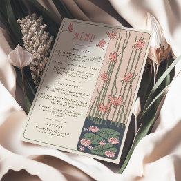 Small Pink Wedding Menu Victorian Dreams Dragonflies Invitation Front View