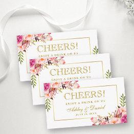 Small Pink Wedding Reception Gold Drink Ticket Invitations Front View