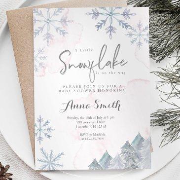 pink winter little snowflake is on the way invitation