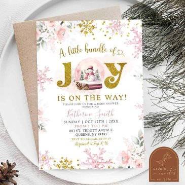 pink winter snow globe floral baby shower invitation
