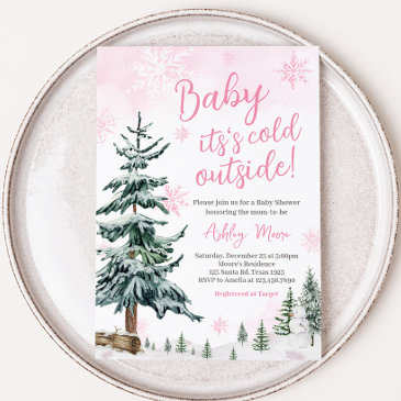pink winter wonderland baby shower invitation