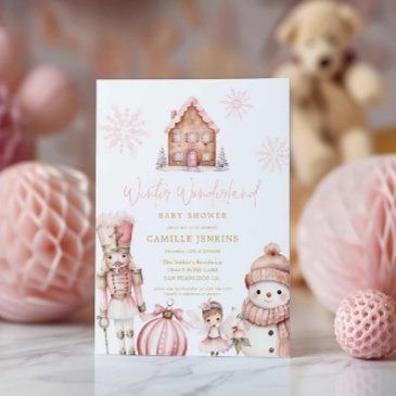 pink winter wonderland baby shower invitation