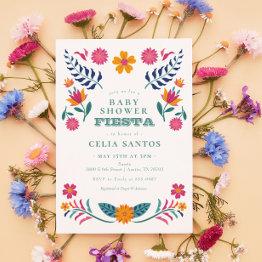 Small Pink Yellow Mexican Fiesta Baby Shower Invitation Front View