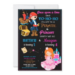 Small Pirate And Princess Birthday Invitation Two Theme Front View
