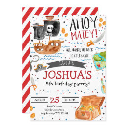 Small Pirate Birthday Ahoy Pirate Boy Party Invitation Front View