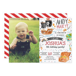 Small Pirate Birthday Ahoy Pirate Boy Party With Photo Invitation Front View