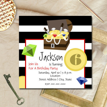 pirate treasure chest coins & jewels birthday invitation
