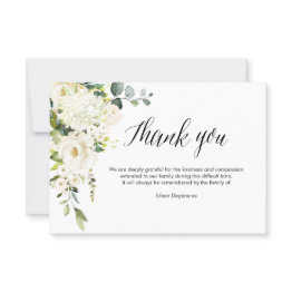 Small Pixdezines Alabaster Roses Bereavement Thank You Invitation Front View