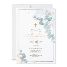 Small Pixdezines Baptême D'eucalyptus Rustique Aquarelle Invitation Front View
