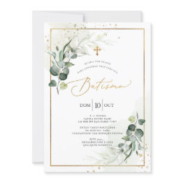 Small Pixdezines Batismo De Eucalipto Rústico Em Aquarel Invitation Front View