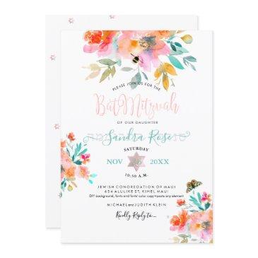 pixdezines garden roses watercolor bat mitzvah invitation