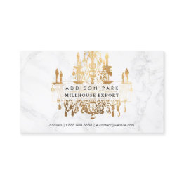 Small Pixdezines Marble Faux Gold Crystal Chandelier Business Invitations Front View