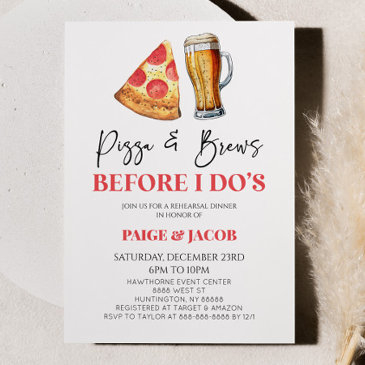 pizza and brews before i do's! rehearsal dinner invitation