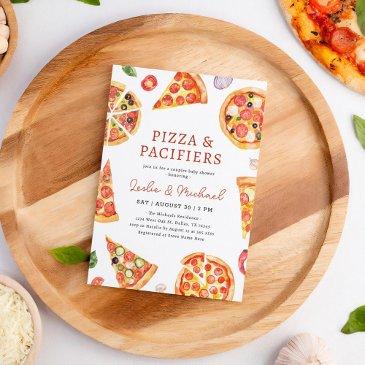 pizza and pacifiers couples baby shower invitation