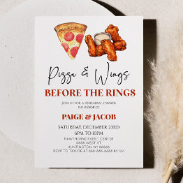 Small Pizza And Wings Before The Rings Rehearsal Dinner Invitation Front View