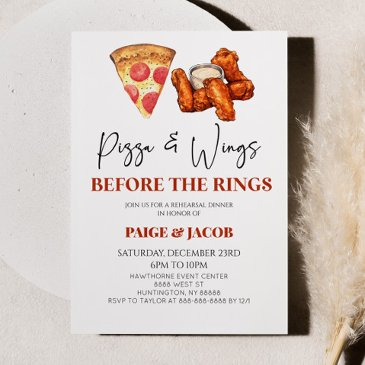 pizza and wings before the rings rehearsal dinner invitation