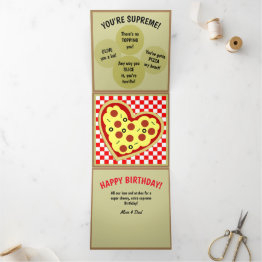 Small Pizza Box Pizza Puns Birthday Tri-fold Invitations Front View