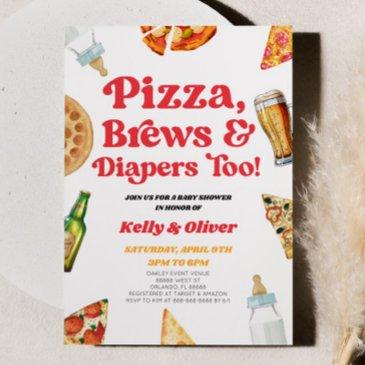 pizza brews and diapers too! baby shower invitation