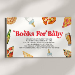 Small Pizza Brews Diapers Too Baby Shower Books For Baby Enclosure Invitations Front View