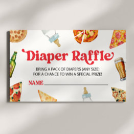 Small Pizza Brews Diapers Too Baby Shower Diaper Raffle Enclosure Invitations Front View
