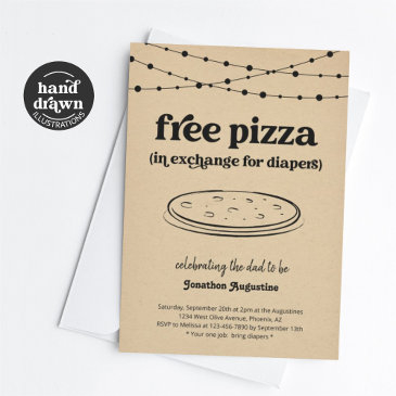 pizza diaper party funny men dad shower invitation