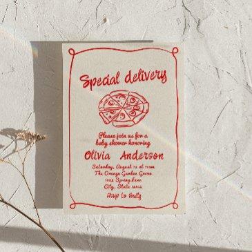 pizza hand drawn special delivery fun baby shower invitation