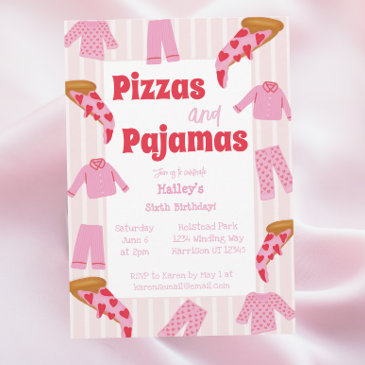 pizza pajama party girls birthday invitation
