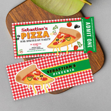 pizza ticket birthday invitation