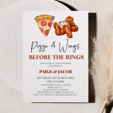 pizza & wings before rings wedding couples shower invitation