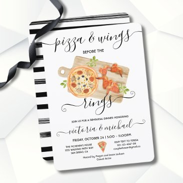 pizza & wings before the rings rehearsal dinner invitation