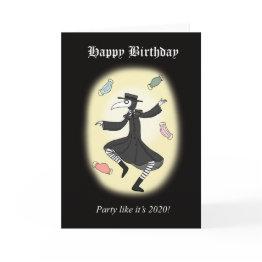Small Plague Doctor Dancing Funny Pandemic Birthday Invitations Front View