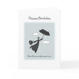Small Plague Doctor Flying With Bat Umbrella Birthday Invitations Front View