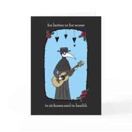 Small Plague Doctor Playing Guitar Funny Goth Valentine Invitations Front View
