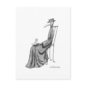plague doctor with cat sitting on a chair goth art postinvitations
