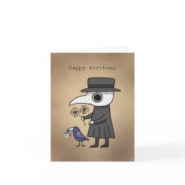 Small Plague Doctor With Raven Dark Humor Birthday  Invitations Front View