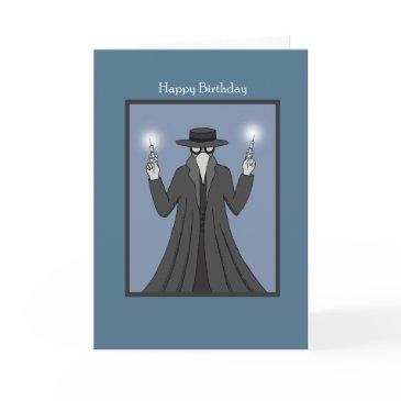 plague doctor with vaccine syringes happy birthday invitations