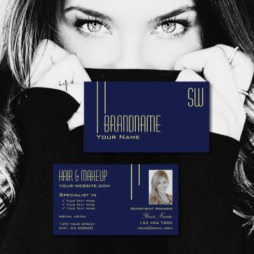 plain dark indigo blue with monogram and photo business invitations