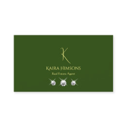 Small Plain Forest Green With Monogram And Jewels Simple Business Invitations Front View