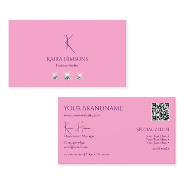plain light pink with monogram qr-code and jewels business invitations