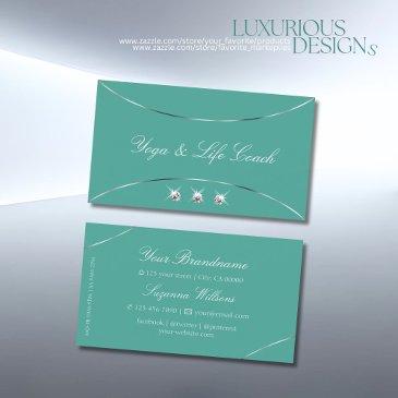 plain teal with silver decor and sparkle diamonds business invitations
