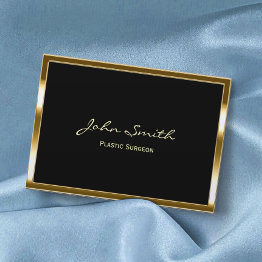 Small Plastic Surgeon Modern Black & Gold Frame Business Invitations Front View
