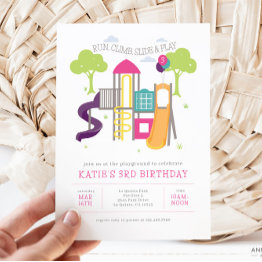 Small Playground Park Girl Birthday Invitation Front View