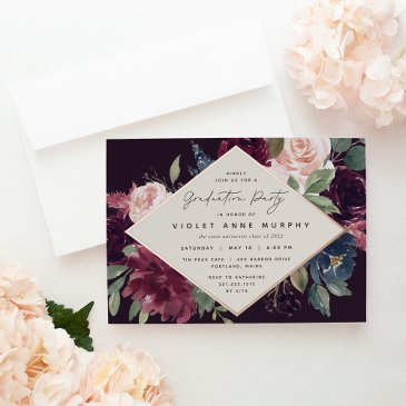 plum blossom graduation party foil invitation