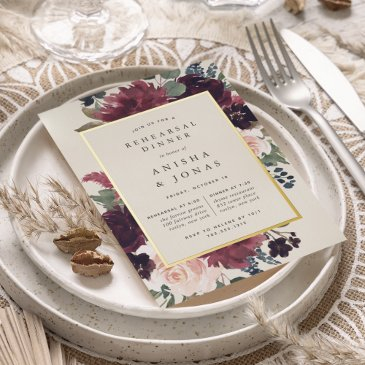 plum blossom rehearsal dinner foil invitation