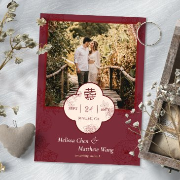 plum floral chinese wedding photo save the date