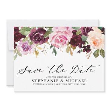 plum purple blush pink botanical floral wedding save the date