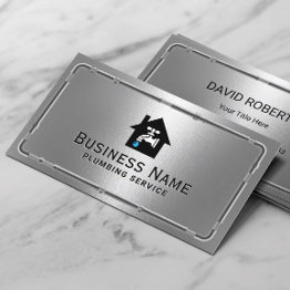 Small Plumbing Service Faucet Logo Metal Plumber Business Invitations Front View