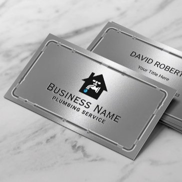 plumbing service faucet logo metal plumber business invitations