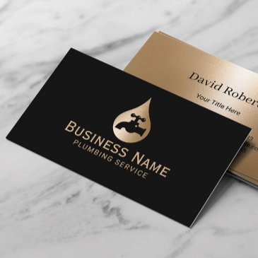 plumbing service gold water drop logo plumber business invitations
