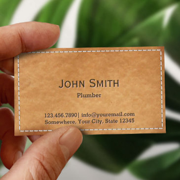 plumbing service vintage stitched leather business invitations